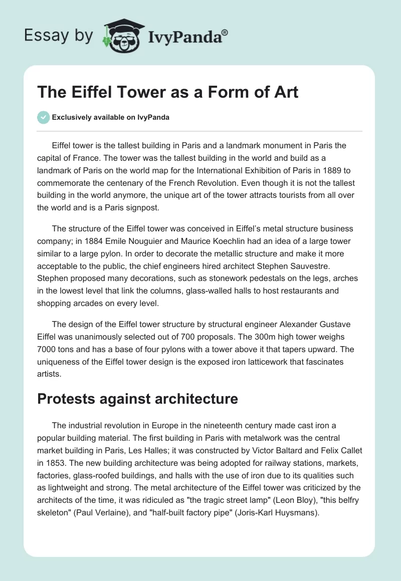 The Eiffel Tower as a Form of Art. Page 1