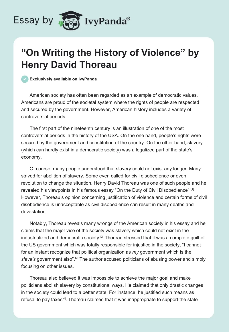 “On Writing the History of Violence” by Henry David Thoreau. Page 1