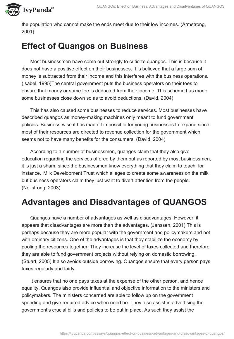 QUANGOs: Effect on Business, Advantages and Disadvantages of QUANGOS. Page 2