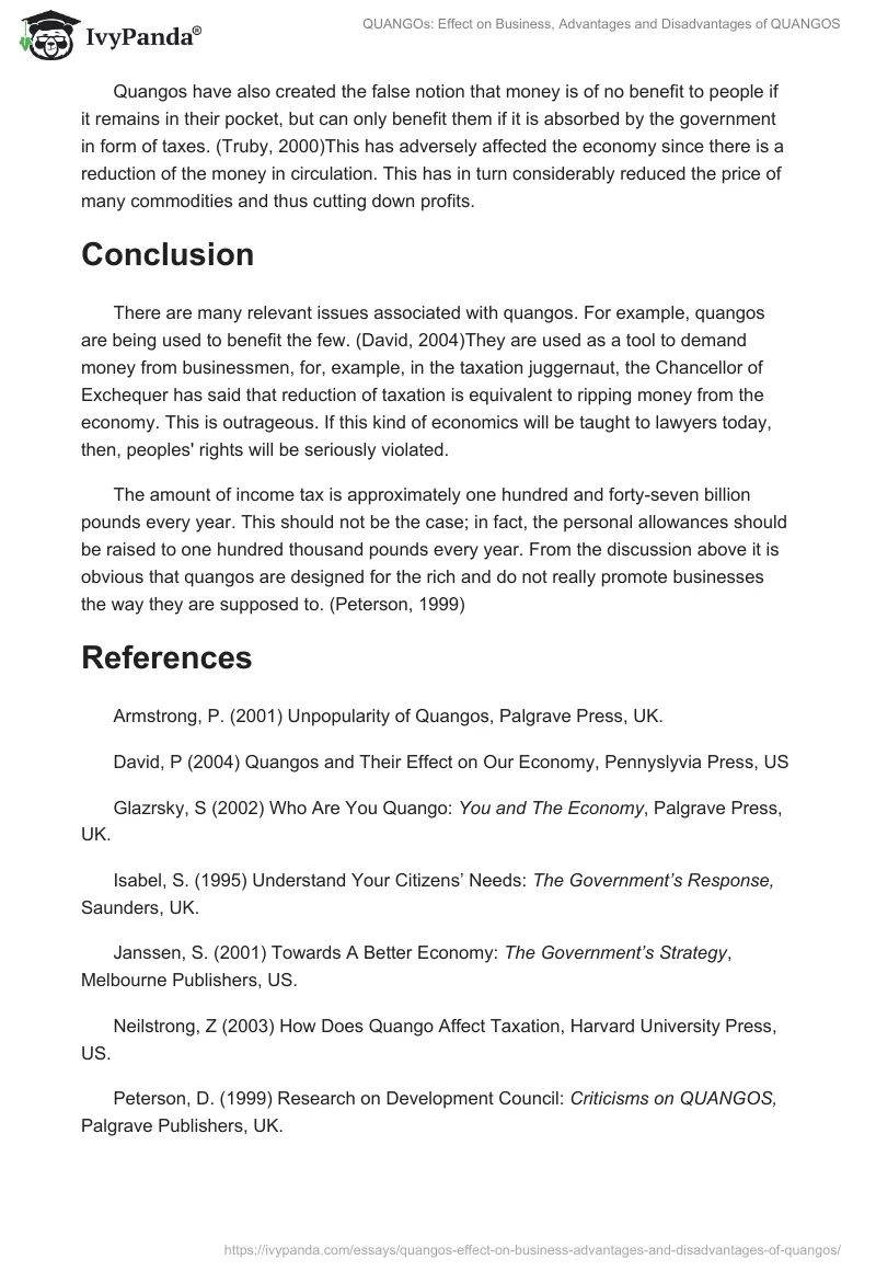 QUANGOs: Effect on Business, Advantages and Disadvantages of QUANGOS. Page 4