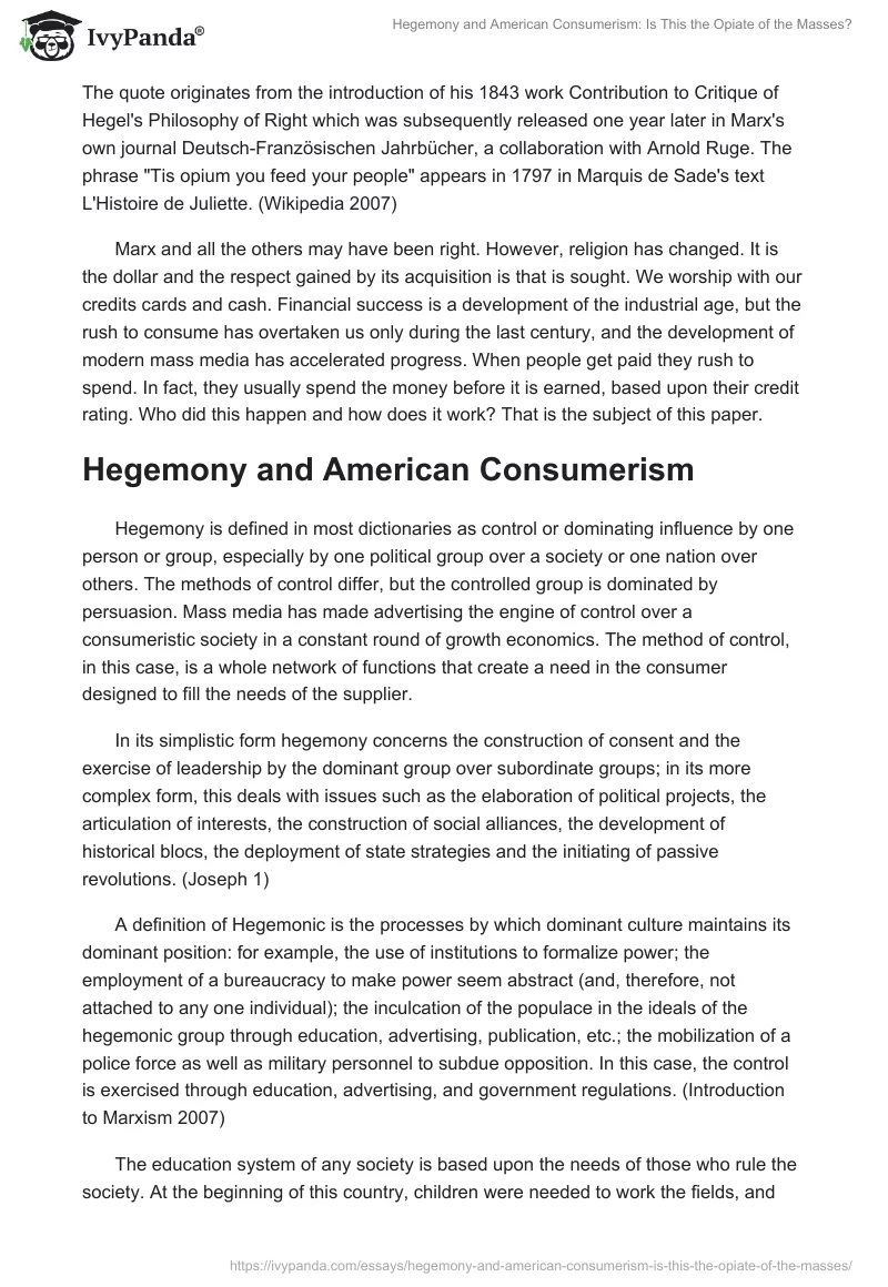 Hegemony and American Consumerism: Is This the Opiate of the Masses?. Page 2