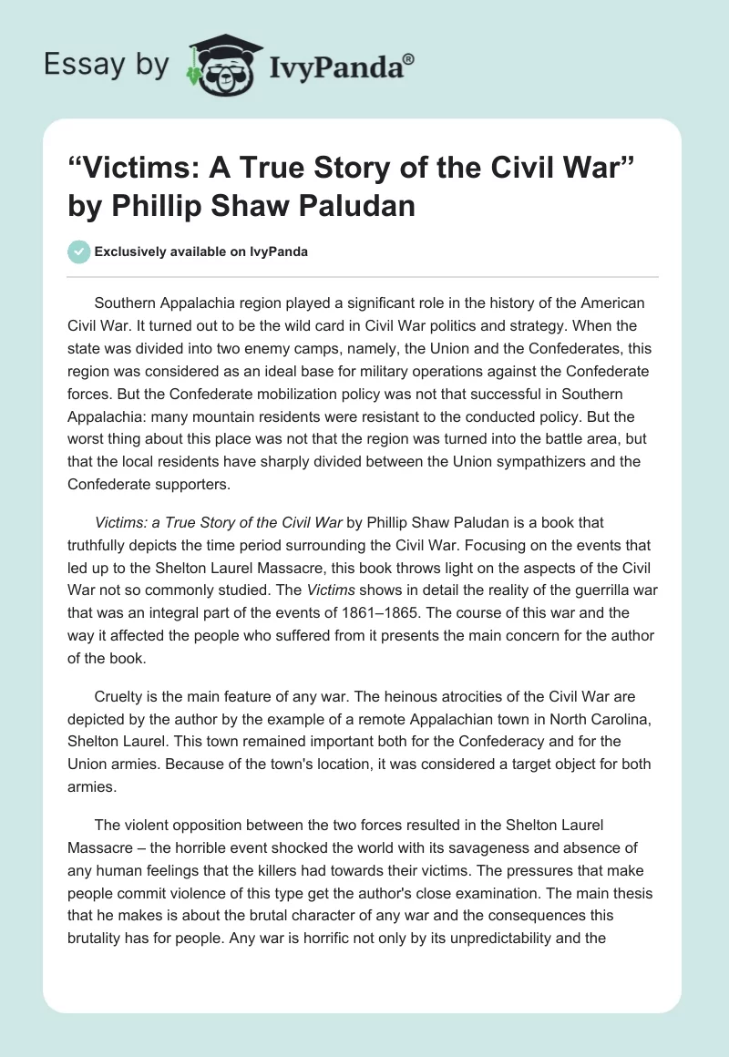 “Victims: A True Story of the Civil War” by Phillip Shaw Paludan. Page 1