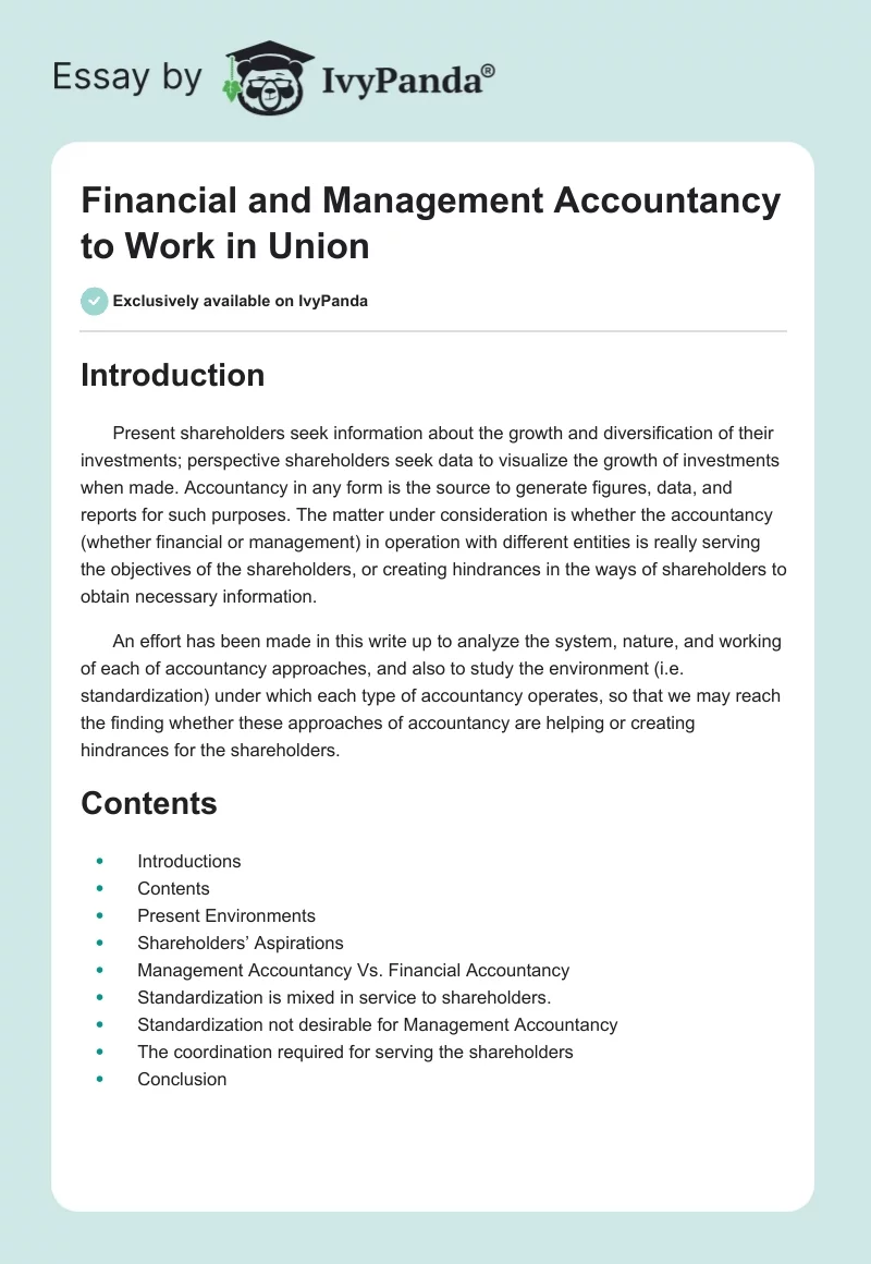 Financial and Management Accountancy to Work in Union. Page 1