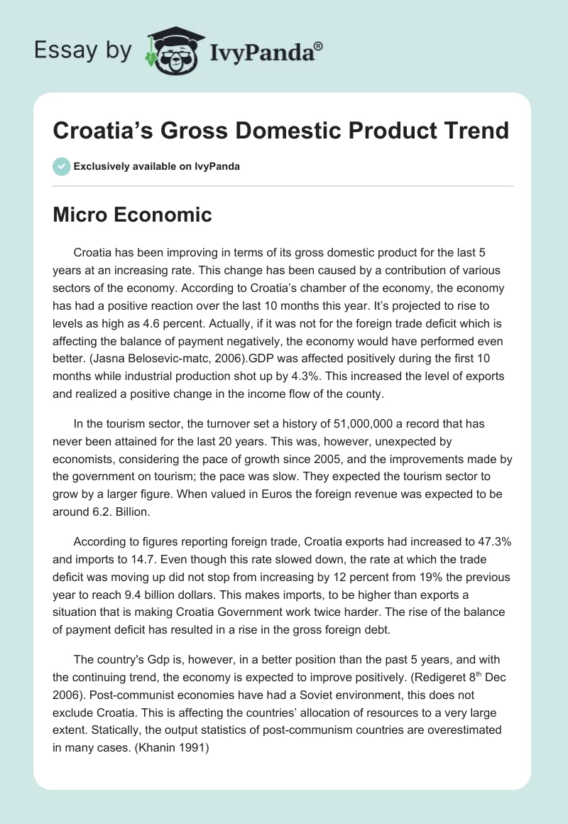 Croatia’s Gross Domestic Product Trend. Page 1