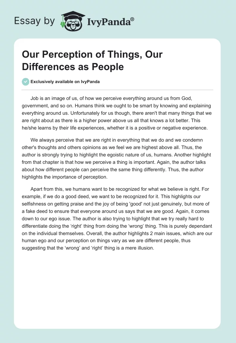 Our Perception of Things, Our Differences as People. Page 1