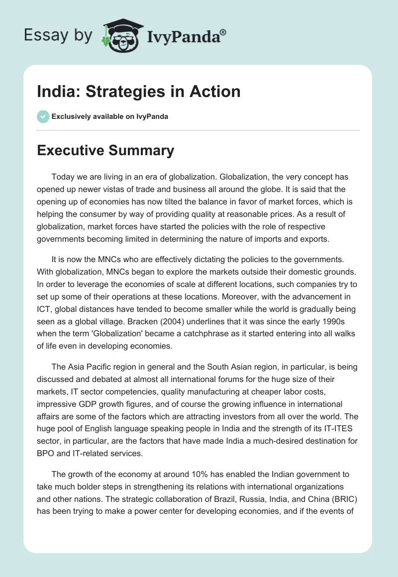 India: Strategies in Action. Page 1
