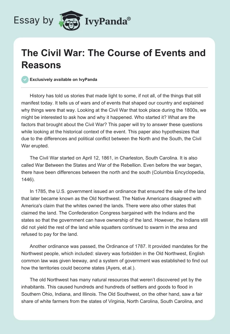 The Civil War: The Course of Events and Reasons. Page 1