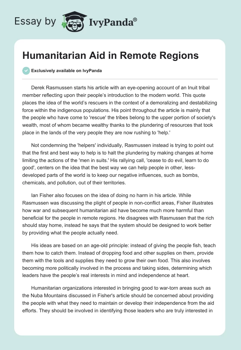 Humanitarian Aid in Remote Regions. Page 1