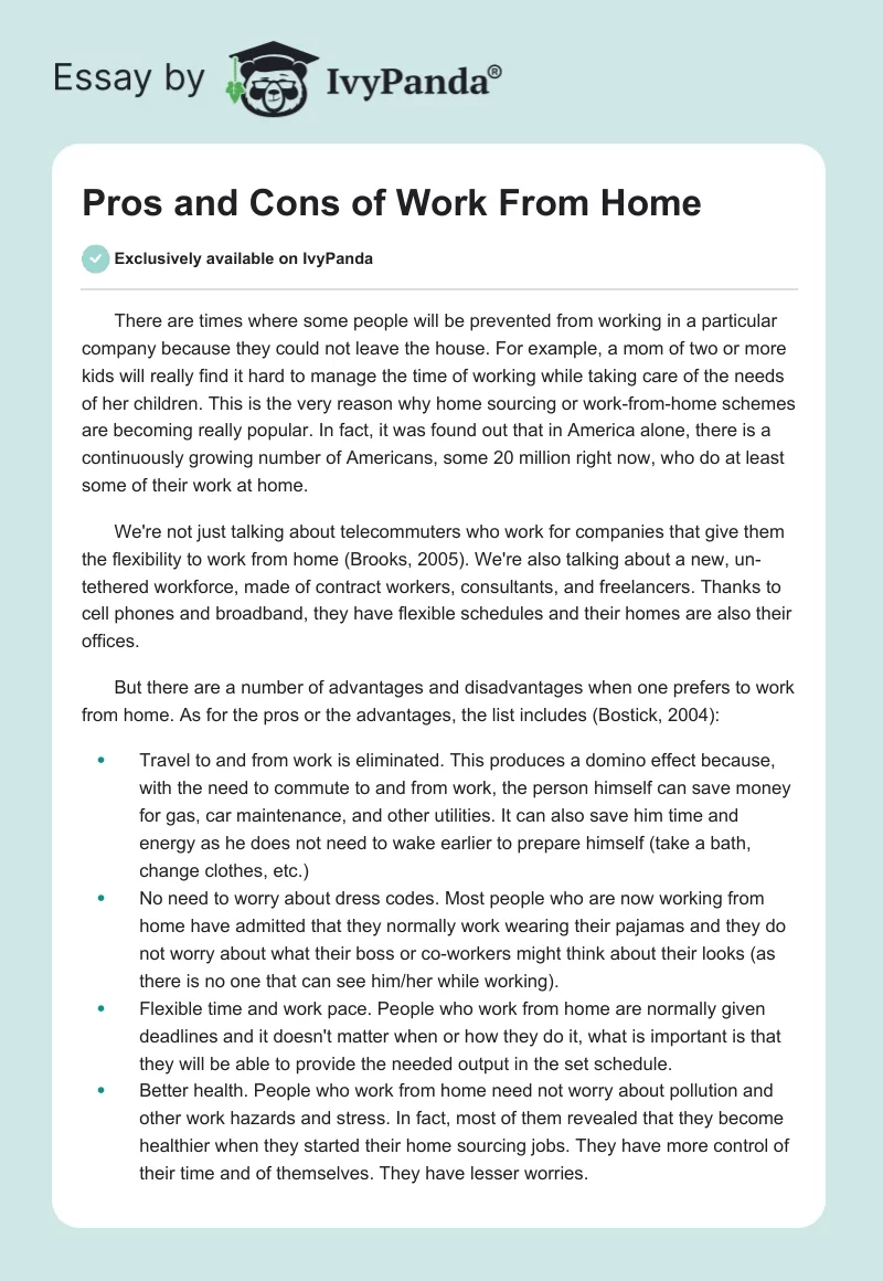 Pros and Cons of Work From Home. Page 1