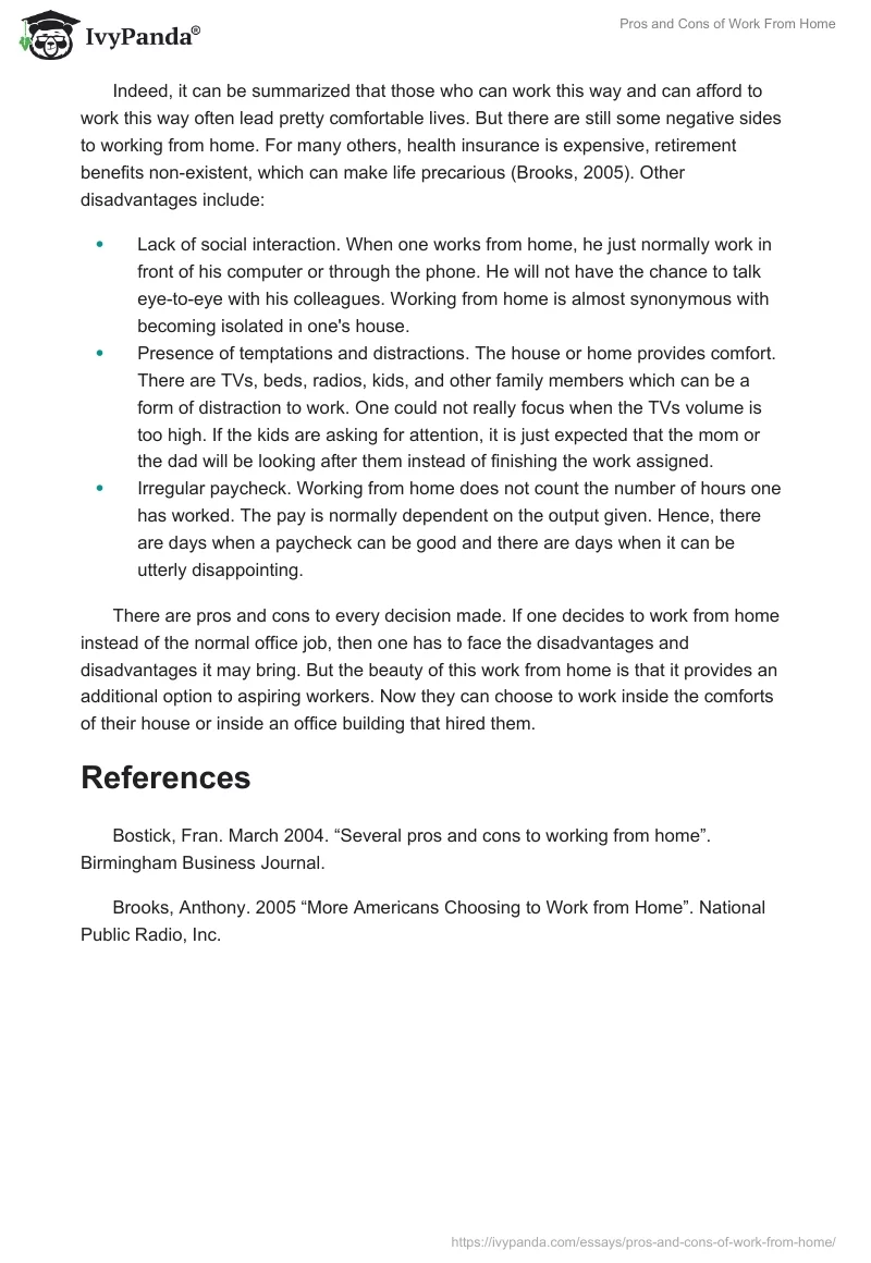Pros and Cons of Work From Home. Page 2