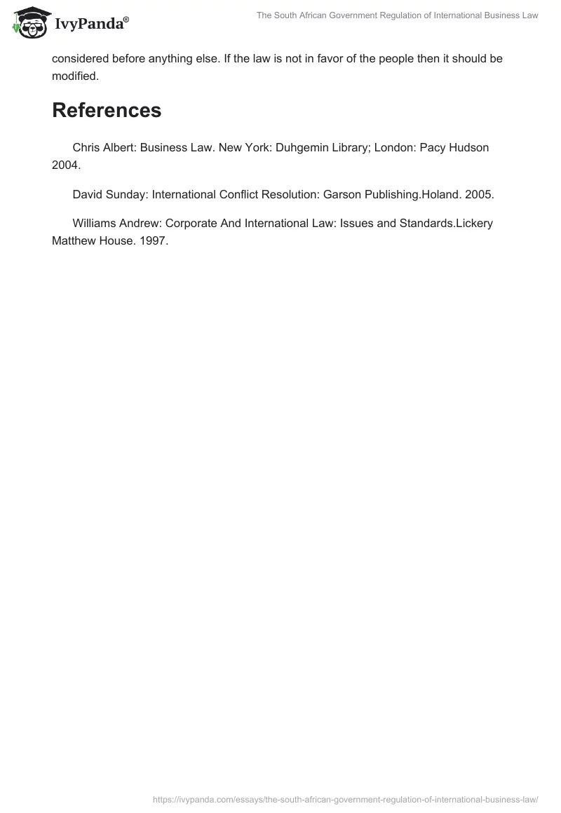 The South African Government Regulation of International Business Law. Page 5