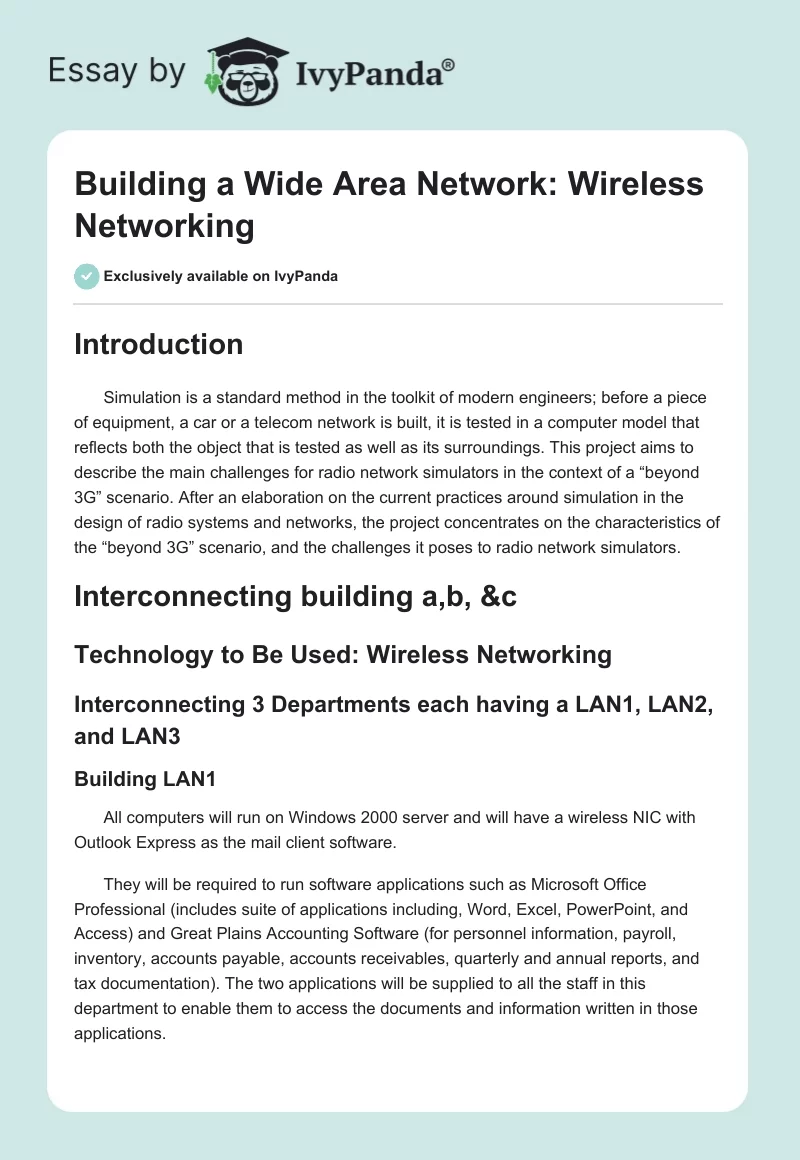 Building a Wide Area Network: Wireless Networking. Page 1