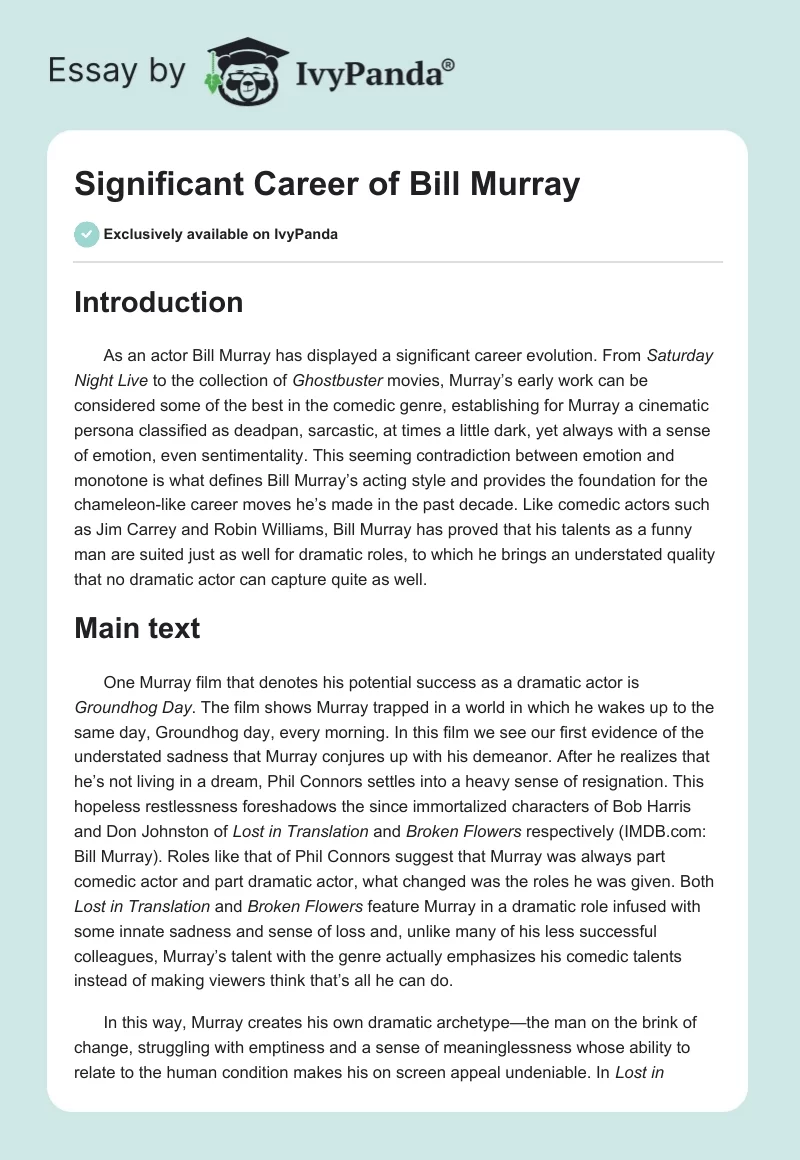 Significant Career of Bill Murray. Page 1