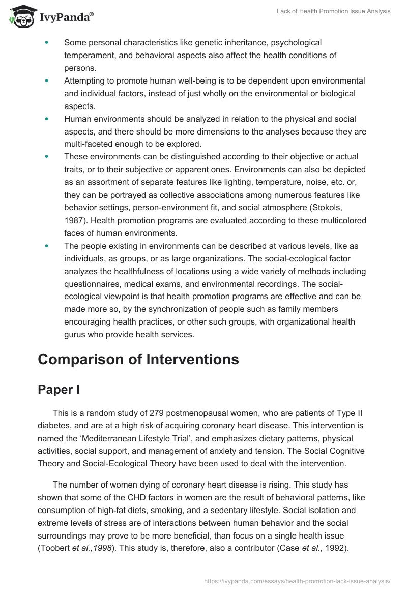 Lack of Health Promotion Issue Analysis. Page 2