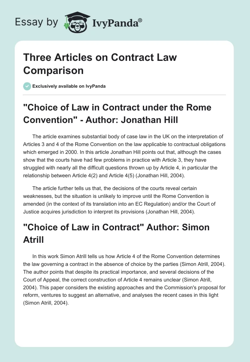 Three Articles on Contract Law Comparison. Page 1