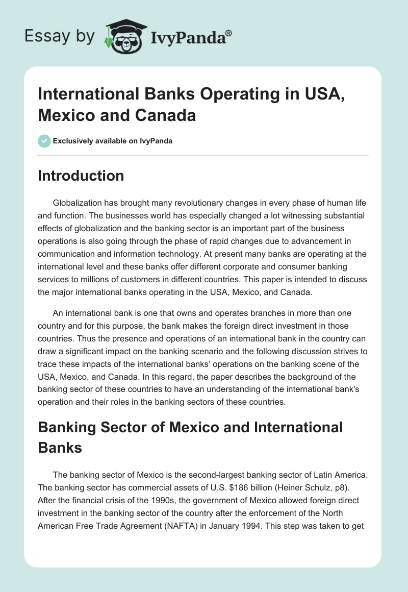 International Banks Operating in USA, Mexico and Canada. Page 1