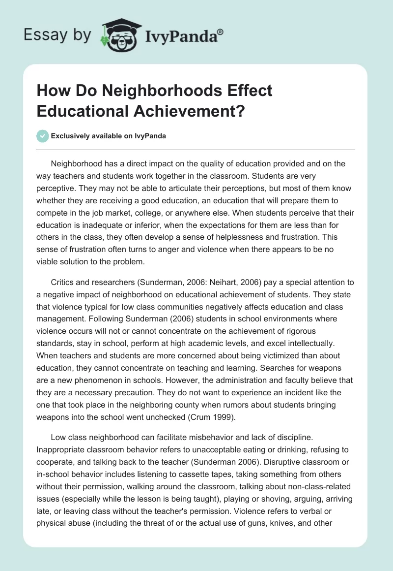 How Do Neighborhoods Effect Educational Achievement?. Page 1