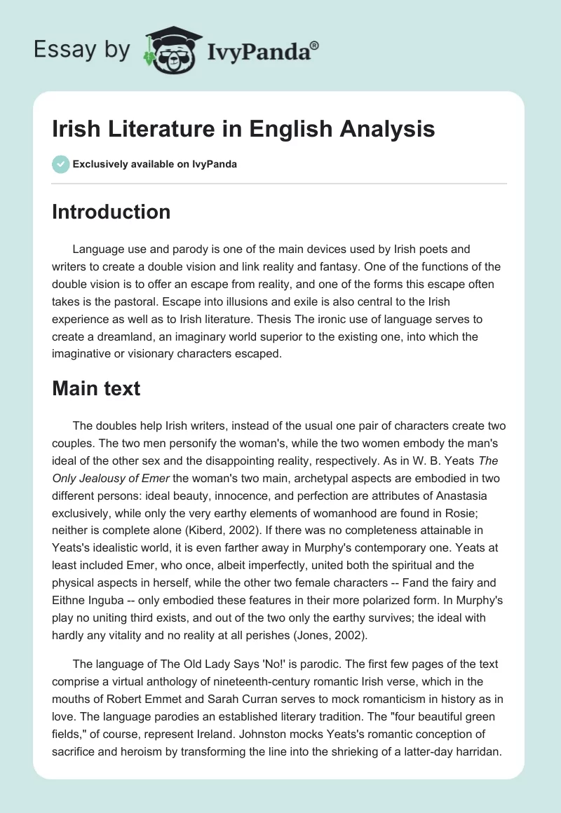 Irish Literature in English Analysis. Page 1