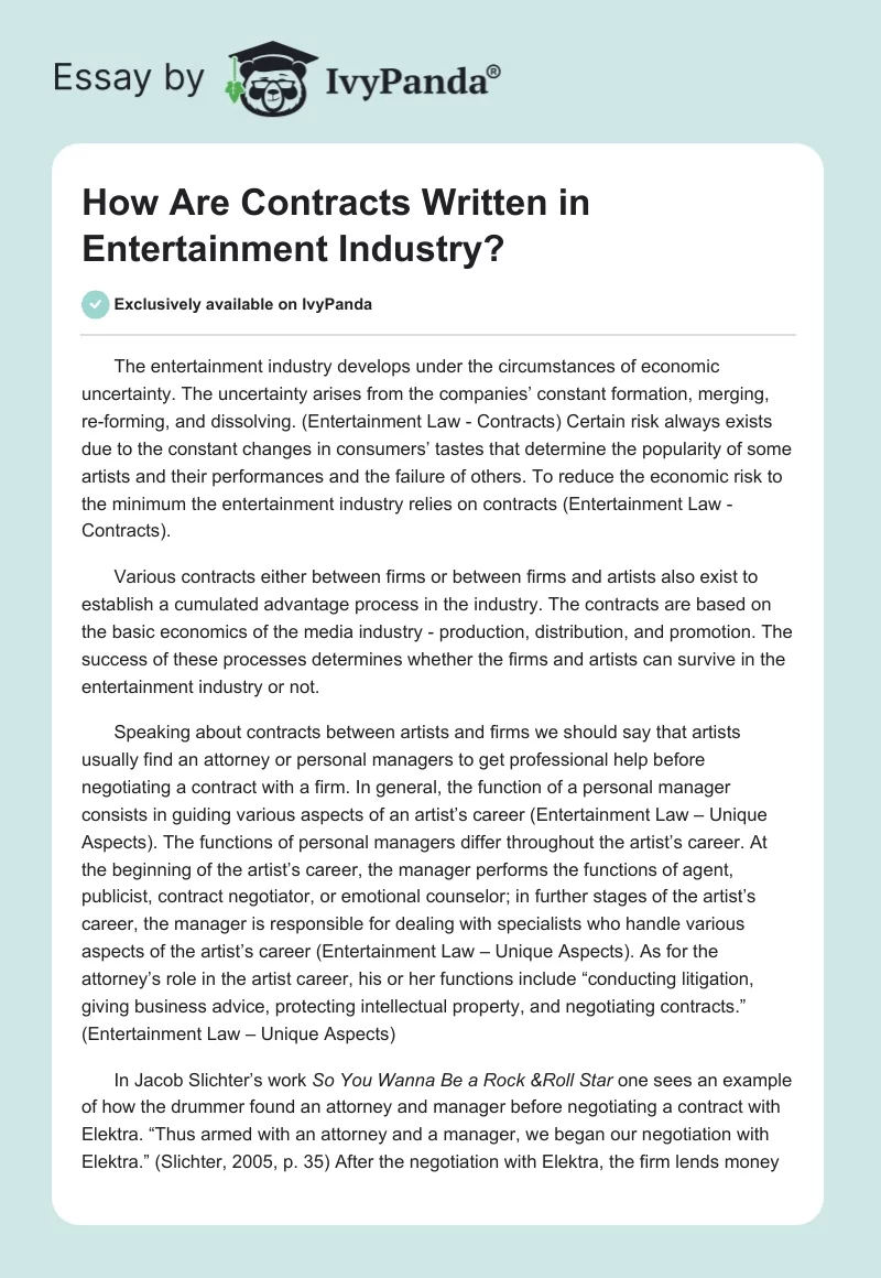 How Are Contracts Written in Entertainment Industry?. Page 1