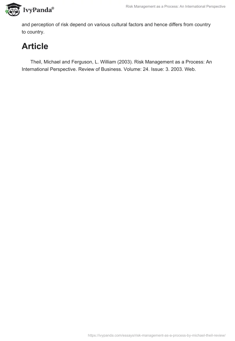Risk Management as a Process: An International Perspective. Page 3