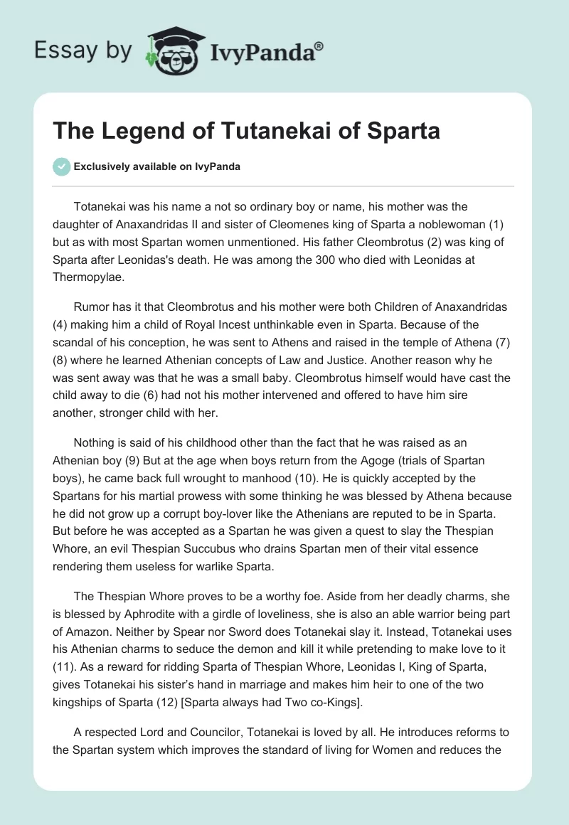 The Legend of Tutanekai of Sparta. Page 1