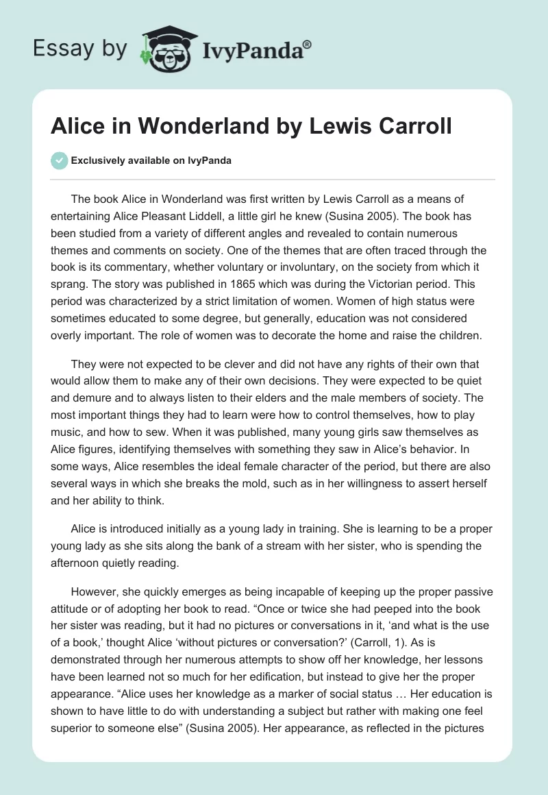 Alice in Wonderland by Lewis Carroll. Page 1