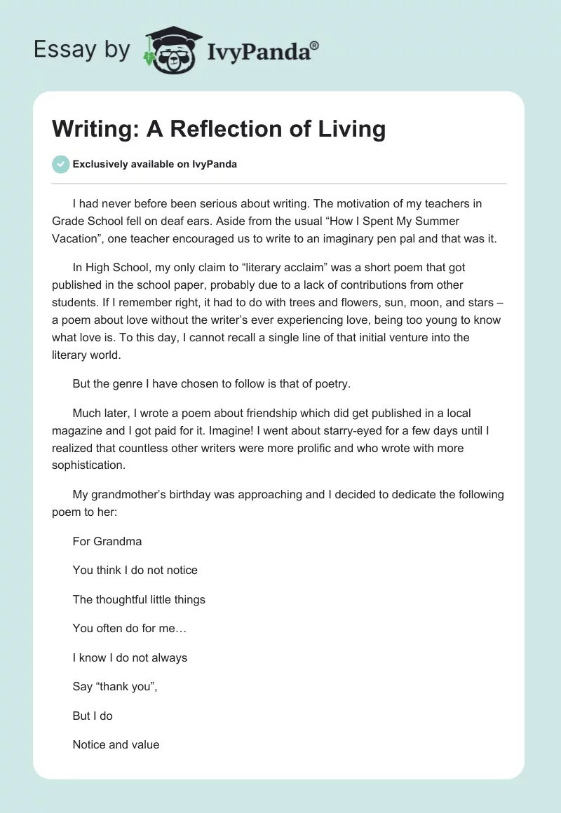Writing: A Reflection of Living. Page 1