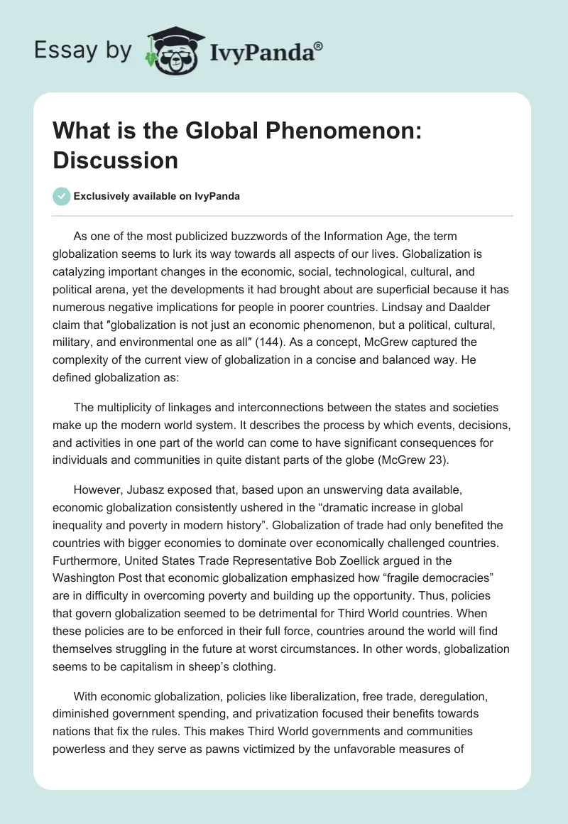 What is the Global Phenomenon: Discussion. Page 1