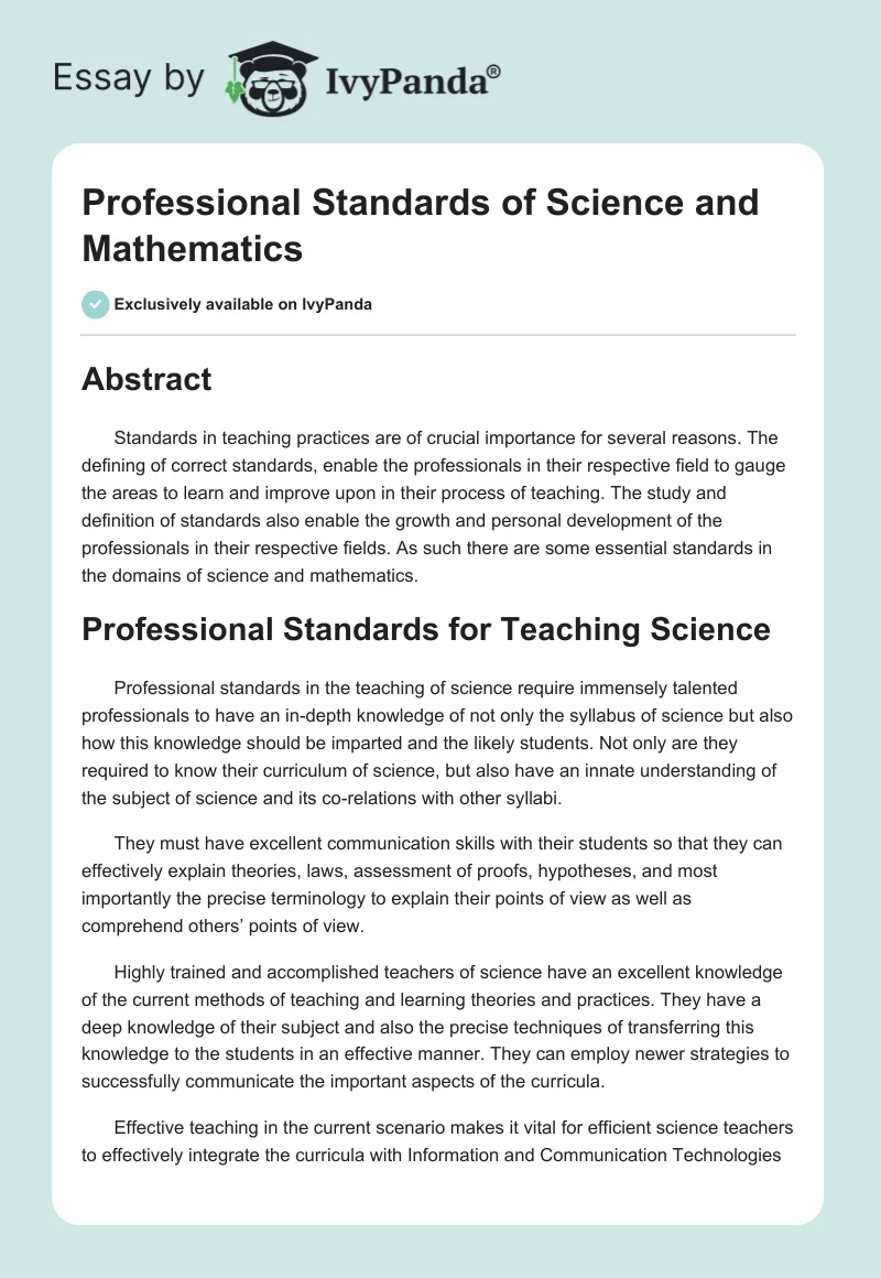 Professional Standards of Science and Mathematics. Page 1