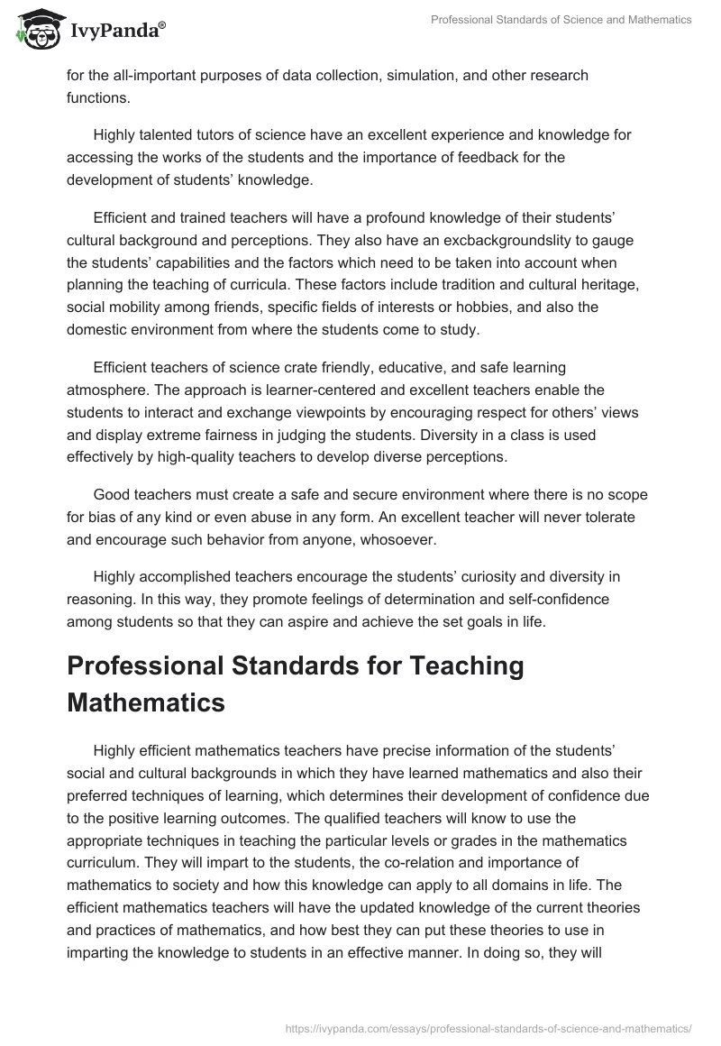 Professional Standards of Science and Mathematics. Page 2