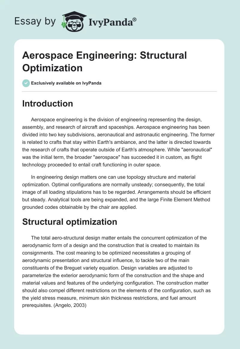 Aerospace Engineering: Structural Optimization. Page 1