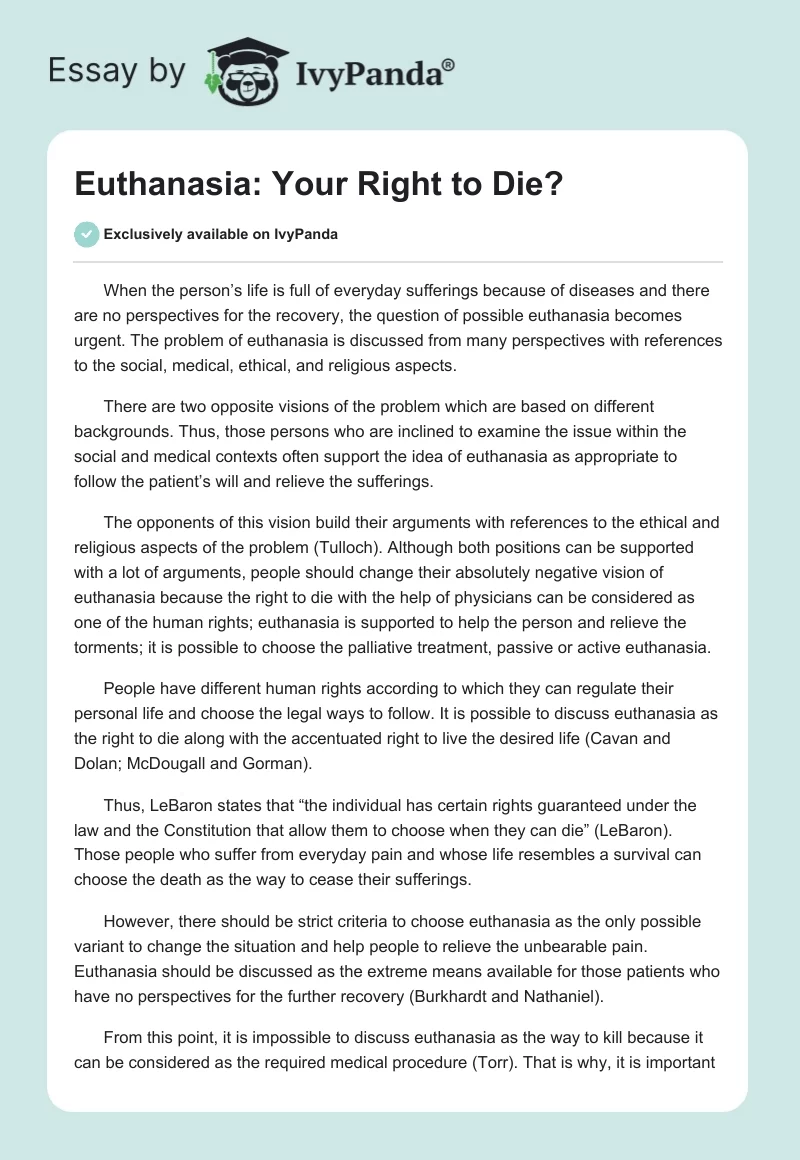 Euthanasia: Your Right to Die?. Page 1