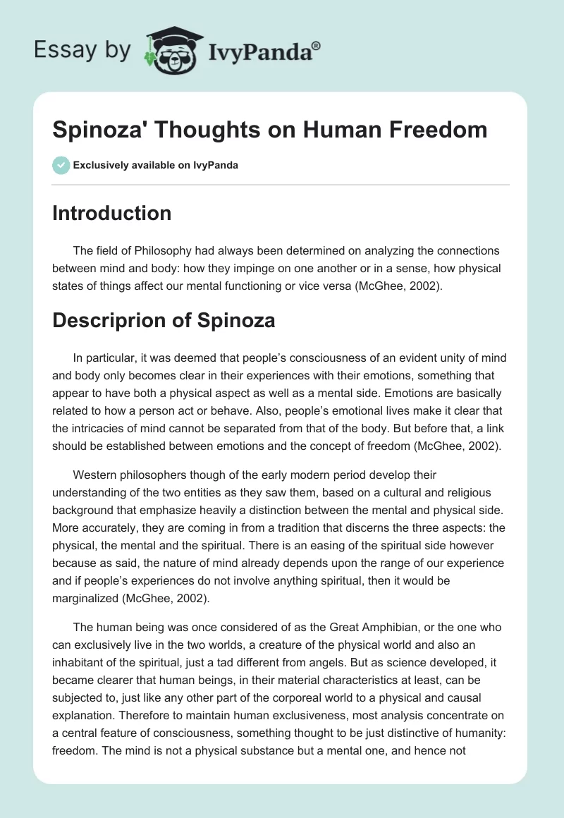 Spinoza' Thoughts on Human Freedom. Page 1
