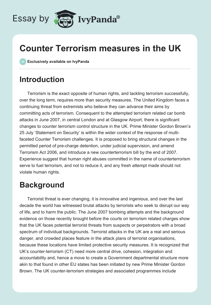 Counter Terrorism Measures in the UK. Page 1