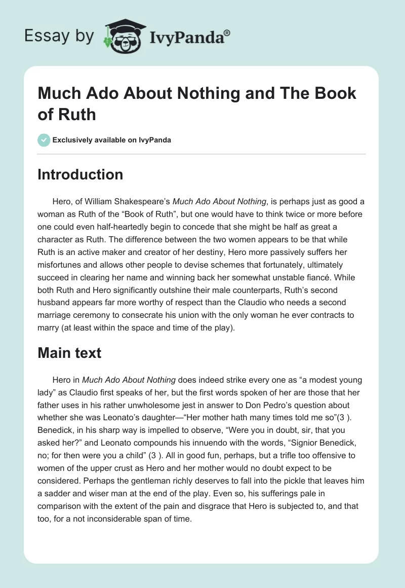 "Much Ado About Nothing" and "The Book of Ruth". Page 1