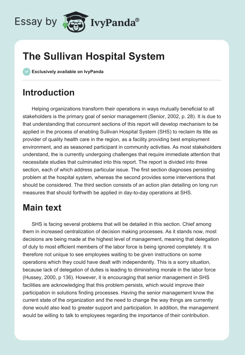 The Sullivan Hospital System. Page 1