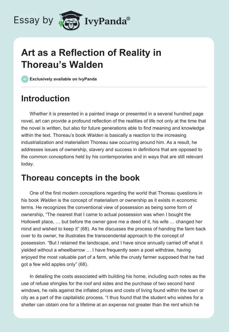 Art as a Reflection of Reality in Thoreau’s Walden. Page 1