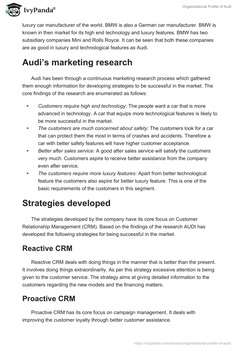 Organizational Profile of Audi. Page 2