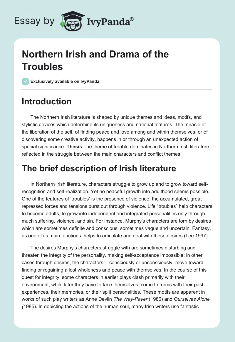 Northern Irish and Drama of the Troubles. Page 1