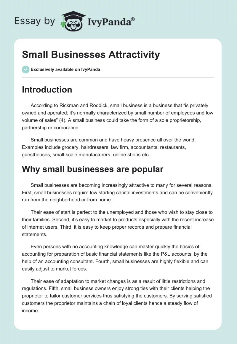 Small Businesses Attractivity. Page 1