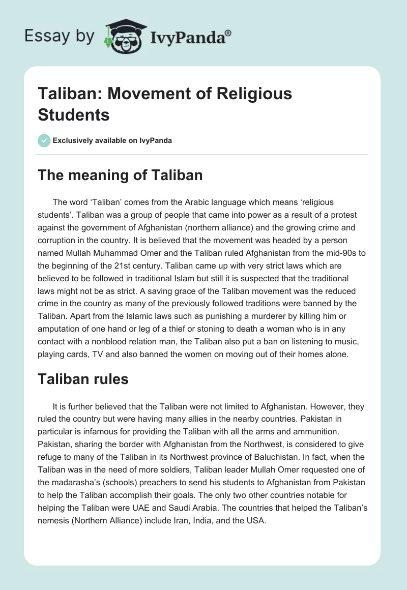 Taliban: Movement of Religious Students. Page 1