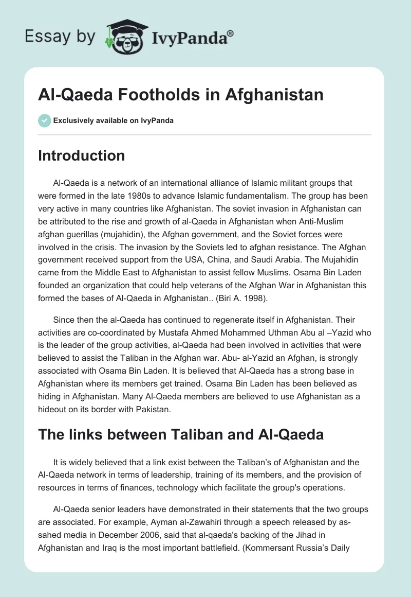 Al-Qaeda Footholds in Afghanistan. Page 1