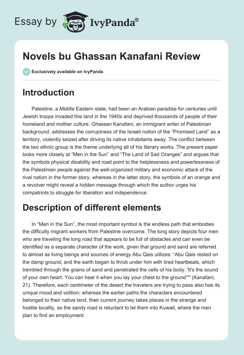 Novels bu Ghassan Kanafani Review. Page 1