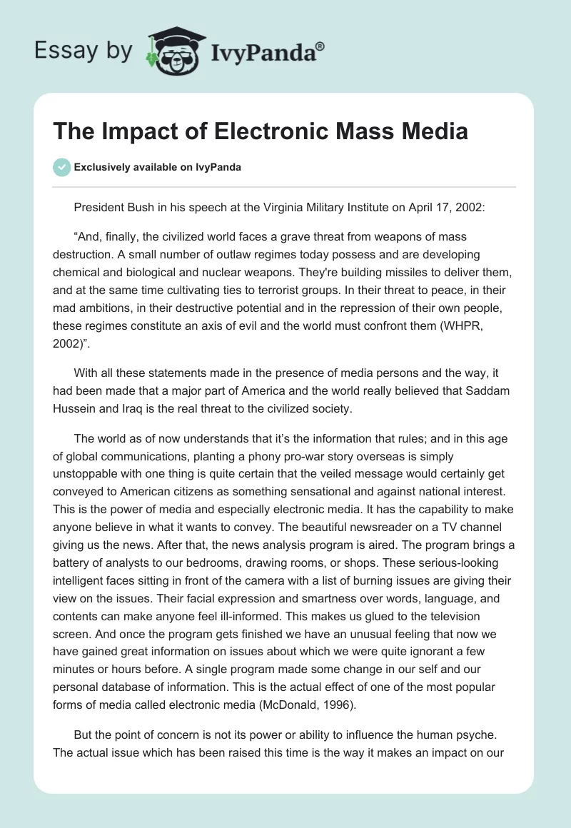 The Impact of Electronic Mass Media. Page 1