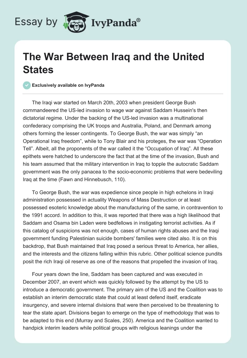 The War Between Iraq and the United States. Page 1