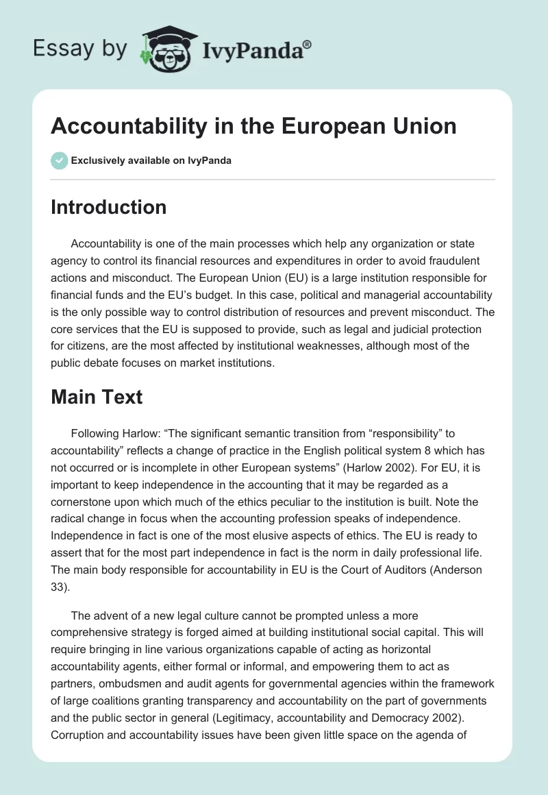 Accountability in the European Union. Page 1