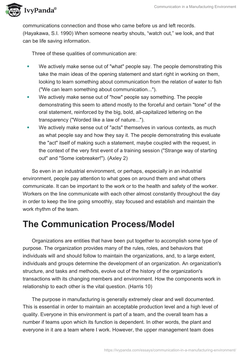 Communication in a Manufacturing Environment. Page 2