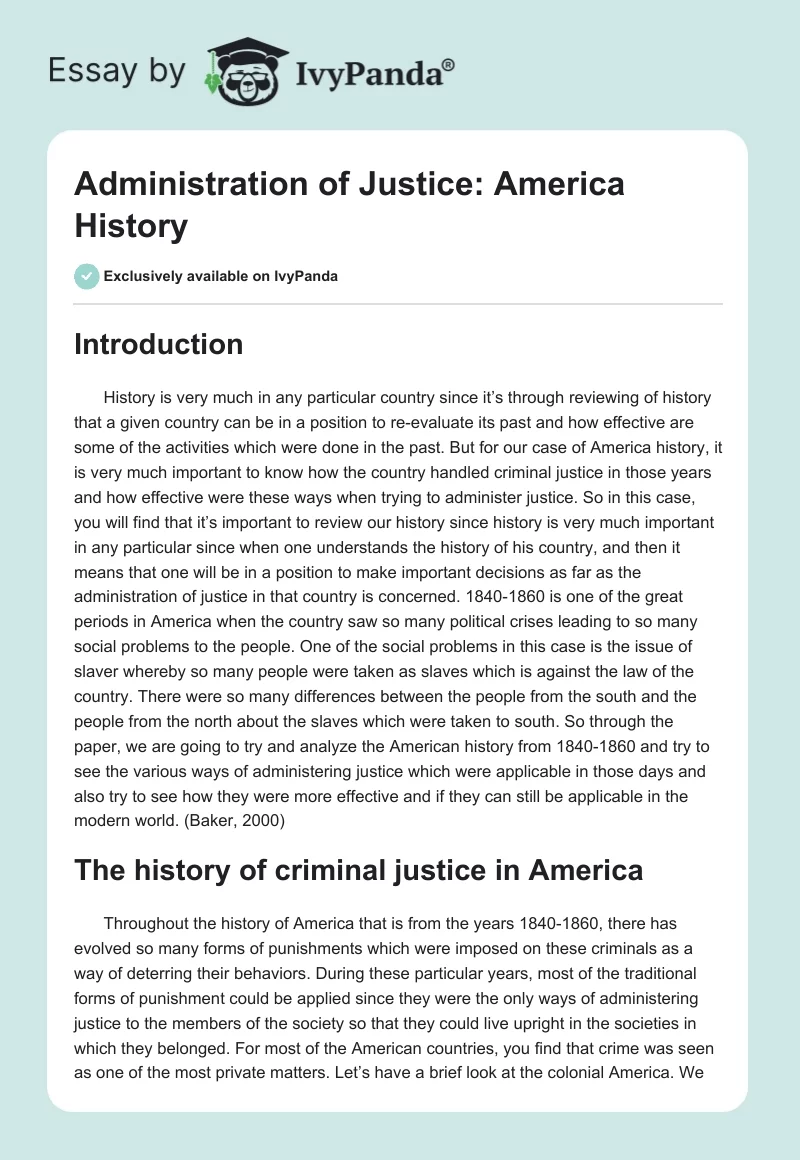 Administration of Justice: America History. Page 1