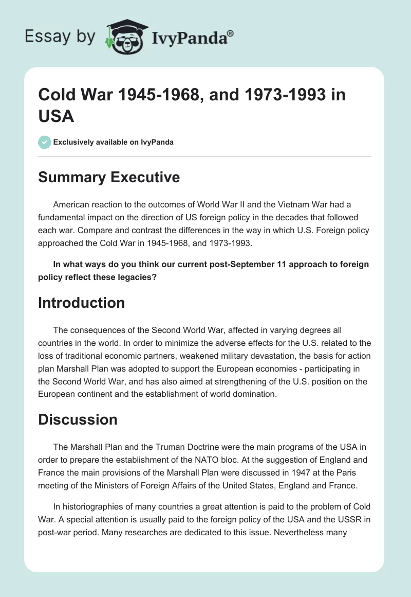 Cold War 1945-1968, and 1973-1993 in USA. Page 1