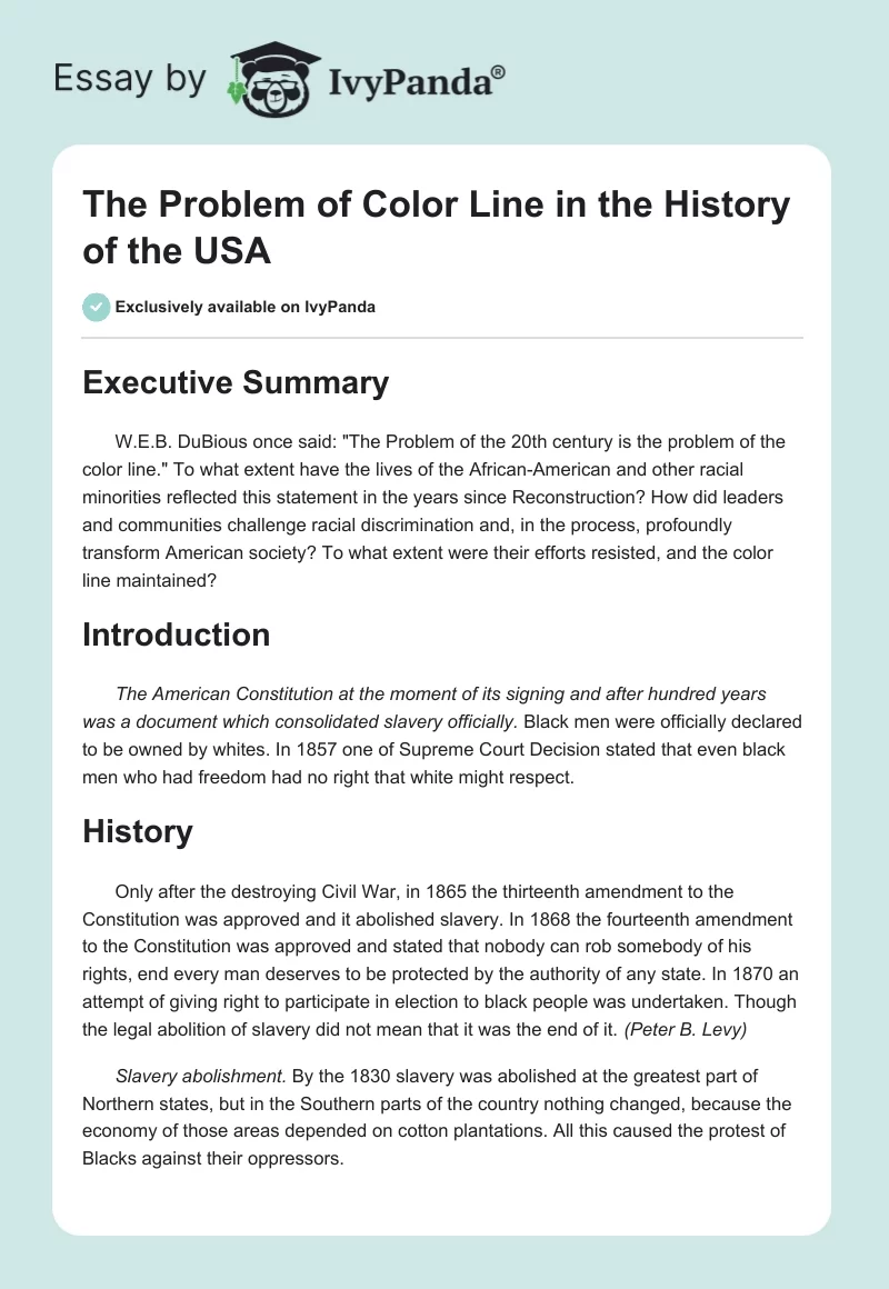 The Problem of Color Line in the History of the USA. Page 1